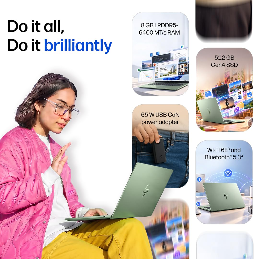 HP OmniBook 5 ● Intel Core 5 Series 3 Processor 320 ● 8GB LPDDR5 ●512GB SSD● 2K OLED● Gorilla Glass● 14''/35.6cm● Win11●Office24●Soft Honeydew● 1.16kg● mh0061TU● GaN Charger● 42hrs Battery ● AI Laptop - Image 2